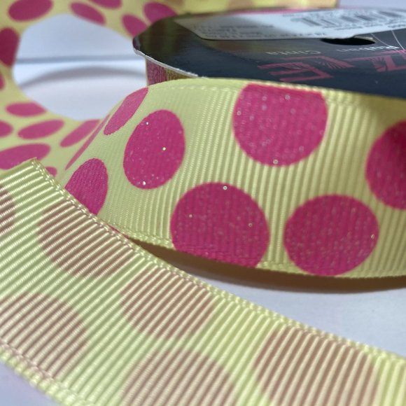 Pink Yellow Ribbed Ribbon Glitter Dots - Picture 10 of 14